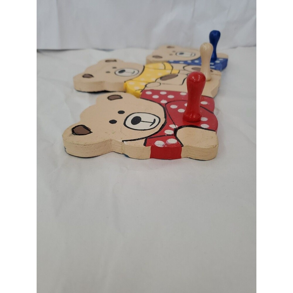 Vntg. Coat Rack Teddy Bear Trio (3 Hook) Primary‎ Colors/Children's/GrannyCore - Picture 13 of 16